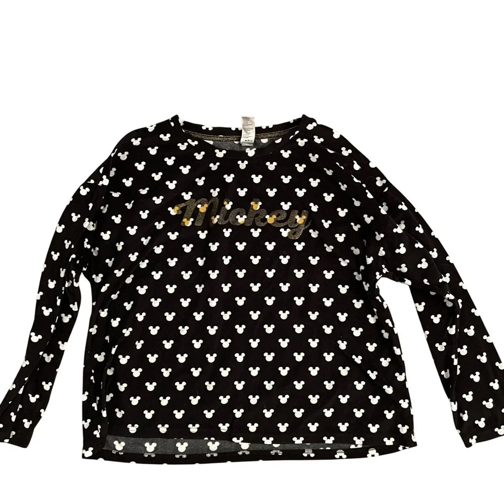 Disney Mickey Mouse SLEEP SHIRT TOP Womens Black‎ Long Sleeve XL